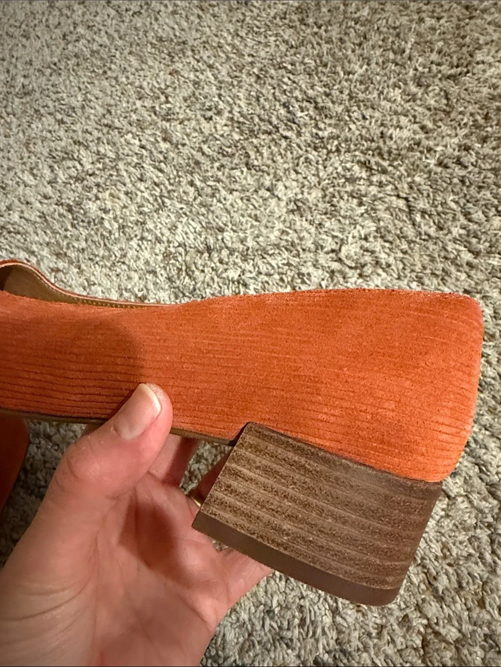 Madewell Orange leather Corduroy Low Block Heel Pumps Size 8